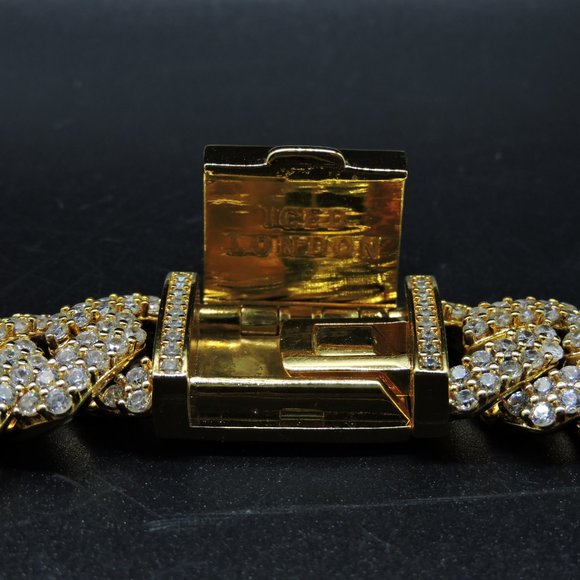 Iced London Gold Plated Diamond Prong Link Choker - Picture 7 of 11